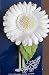 Bridal Elegance Satin GERBERA DAISY FLOWER w BEAD & Faux PEARL Stamen & Anthers & Green Leaves & Stem