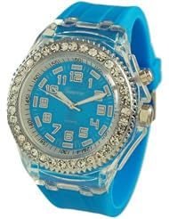 GENEVA PLATINUM Silicone Rubber CZ Light Up Watch LT BLUE