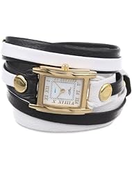La Mer Collections Womens LMLWMIX002 White Black Mix Layer Bracelet Wrap Watch