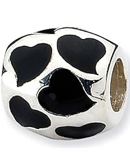 Reflection Beads Silver Enamel Black Hearts Love Bead