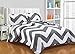 Chezmoi Collection 3-Piece Reversible Chevron Zig Zag Duvet Cover Set with Corner Ties (Queen, Grey)