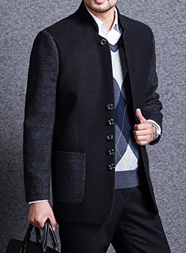Naxiw Men's Fashion Splice Stand Collar Warm Cashmere Buttons Jacket-2XL
