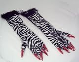 ZEBRA Animal Print Halloween Gloves w/ Fingernails NEW