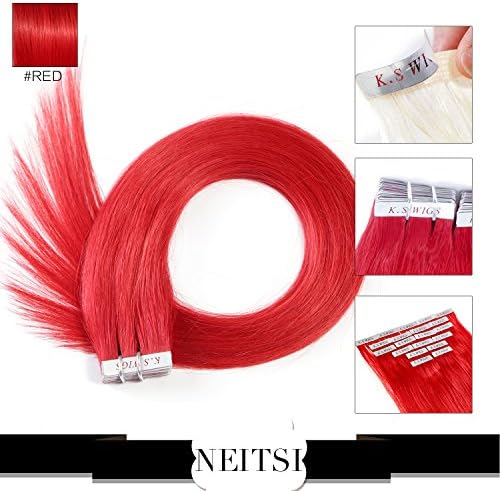 Neitsi 20"100g 40pcs/lot Tape in Hair Premium Remy Real Human Straight Hair Extensions Hair Bundle Blue Glue Tape Red Solid Color Hair Weft