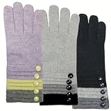 Women's Five Buttons Hand Accented Cuff Knitted Wool Acrylic Gloves - Various Colors