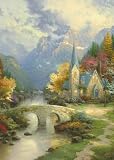 Schmidt Spiele - Thomas Kinkade, Kirchlein in den Bergen, 1000 Teile Puzzle