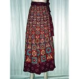 Mystic Fashionable Falu Red Floral Print Womens Cotton Wrap Around Skirts India 40" Long Free Shipp