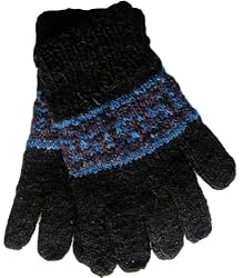 Pure Wool Artisan Gloves - Black with Andean Design II (Large/Men/Women)