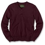 IMAGE OF Eddie Bauer Classic Fit Cotton/Cashmere V-Neck Sweater, Heather Burgundy L Tall