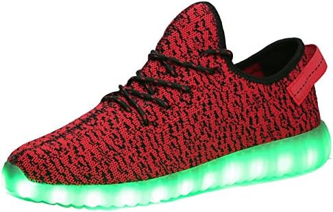 GUIDEKING 11 Color Modes Men Women and Kids' LED Light Up Shoes Slip-on Loafers Sneakers, 03Red,37