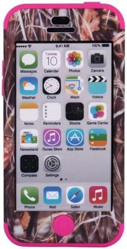 KINGCO 3in1 Straw Grass Camo Hybrid PC+Silicone Hard Soft Case Combo for Apple iPhone 5/5S (Hot Pink)