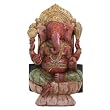 Hand Carved Red Wooden Ganesh Statue