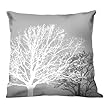 100% Thai Silk Decorative Pillow - Fall Trees Silver (18x18")