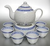 Porzellan Teeservice / Teeset 8-teilig Reiskornmuster (B-Ware mit kleinen Glasurfehlern)