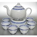Porzellan Teeservice / Teeset 8-teilig Reiskornmuster (B-Ware mit kleinen Glasurfehlern)