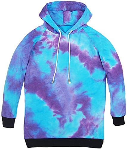 Women Tie-Dye Printed Blue and Purple Long Sleeve Hoodie Sweatshirt