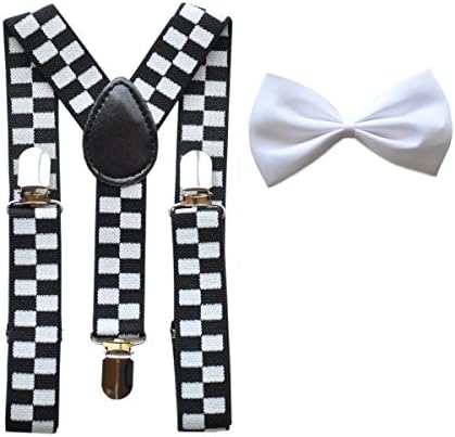 PepperRoo Adjustable Suspender & Bow Tie SET *Fits Newborn-5T* (Black & White Check)
