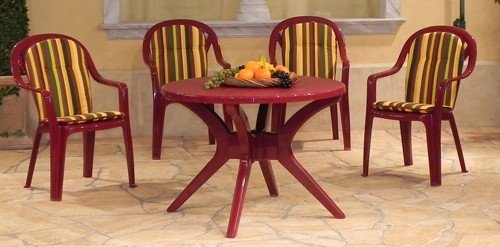 Garten Garnitur 9tlg. Gartentisch Milano Ø100cm + 4x Salzburg Gartenstuhl +Auflage 9673 Rot