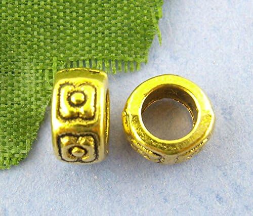 Gold Carved Round Spacers Beads 4*7mm Big Hole6mm 400pcs - Metal, Gold