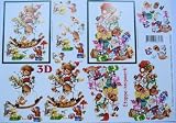 A4 3D Le Suh step by step decoupage sheet - Christmas teddies