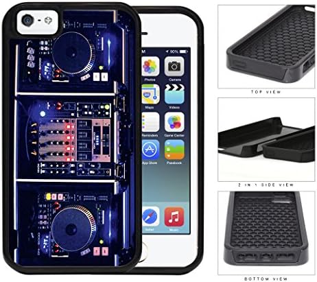 DJ Turntables With Glow Neon Lights 2-Piece Dual Layer High Impact Rubber Silicone Cell Phone Case Apple iPhone 5 5s