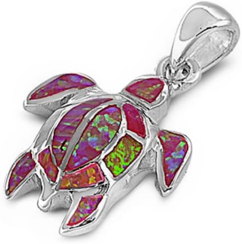 Pink Australian Opal Turtle .925 Sterling Silver Pendant Necklace