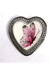 Broken China Jewelry Sterling Silver Brooch Pin Pendant Pink Butterfly