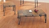 3PC Slate Design Metal Base Coffee Table & 2 End Table Set