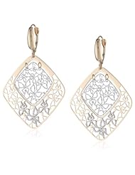 14K Italian Yellow and White Gold Diamond Shape Diamond Cut Earrings