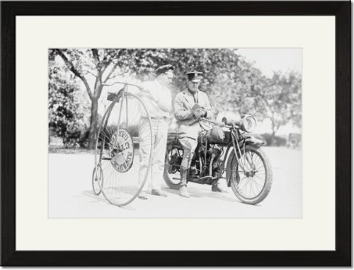 Black Framed/Matted Print 17x23, Motorcycle Cop Give a Bicycle Rider a Traffic Ticket for...