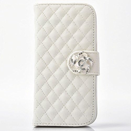 Galaxy S7 Case Fashion Leather Cover For Samsung Galaxy S7 Gride Style Flip Stand Case Diamond Camellia Wallet (White )