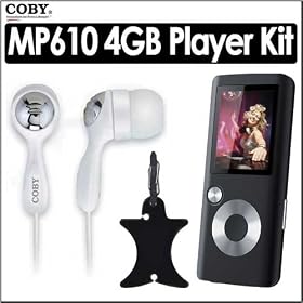 Coby MP610-4G 4GB Color Display Flash MP3 Player Radio Bundle With Coby CVE92 Super Bass Digital Stereo Earphones & Nite Ize Curvyman Cord Supervisor Organizer