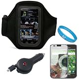 Durable Neoprene Exercise Workout Armband for Samsung Vibrant  + Mirror Screen Protector + Retractable Car Charger with IC Chip + SumacLife TM Wisdom Courage Wristband