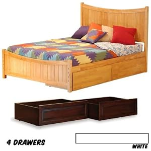 Manhattan Platform Bed Queen with Matching Foot Board with 4 Raised Panel Bed Drawers (White) (48.25\”H x 63.13\”W x 84.50\”D)