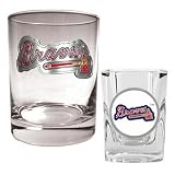 Atlanta Braves Primary Logo Rocks Glass and Square Shot Glass Set