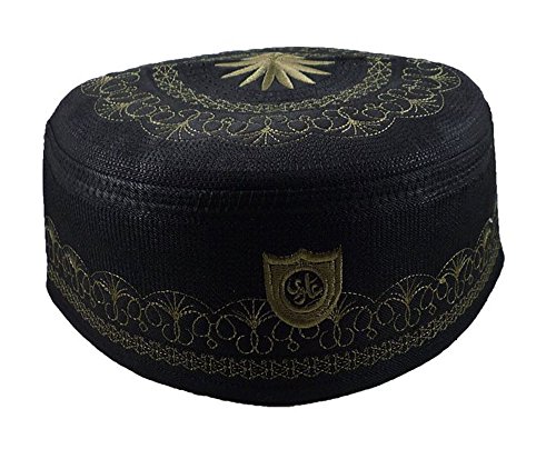Alwee ALW005 Muslim Prayer Hat Men Islam Kufi Headware Skull Cap Ramadan Eid Gift (24 inch (61 cm.), Black)