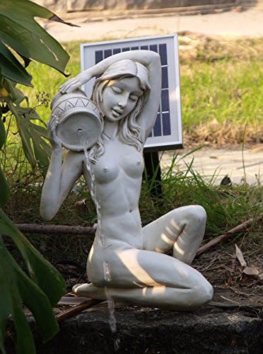 White Polyresin Lady Kneeling Pond and Pool Spitter With 2 Watt Solar Pump Kit