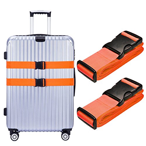 Hibate Adjustable Luggage Strap Heavy Duty Suitcase Belt - Orange, Pack of 2