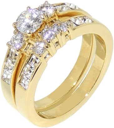 1.35ct CZ Gold IP Stainless Steel WOMENS WEDDING/ENGAGEMENT RING SET