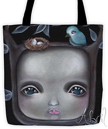 Girl with bird nest fairy fantasy Tote bag by Abril Andrade