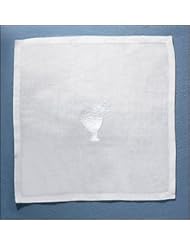 From Amazon.com. Click for details:
 First Communion 12 Inch Square White Linen Handkerchief with Embroidered Chalice First Communion 12 Inch Square White Linen Handkerchief with Embroidered Chalice