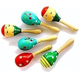 Dazzling Toys Mini (5 Inch) Wooden Fiesta Maracas - Pack of 6 - Assorted colors and designs,