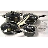 11pc Aluminum Non-stick Fry Sauce Casserole Cookware Set w Strainer Utensils by visiondecor Furniture