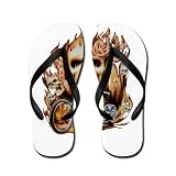 Artsmith, Inc. Kid's Flip Flops (Sandals) Biker Skull Flames Rose and Motorcycle - Medium