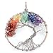 JOVIVI Vintage Antique Bronze Tree of Life 7 Chakras Gemstone Round Charm Healing Power Pendant Necklace