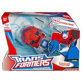 Transformers Animated Series Voyager Class 7 Inch Tall Robot Action Figure - OPTIMUS PRIME with Gravity Spin Conversion, Flip Up Face Armor, Ion Axe and Extinguisher Cannon