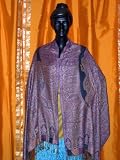 Clearance sale ! Designer Black Silk Pashmina Jamavar Reversible Shawl Throw Wrap