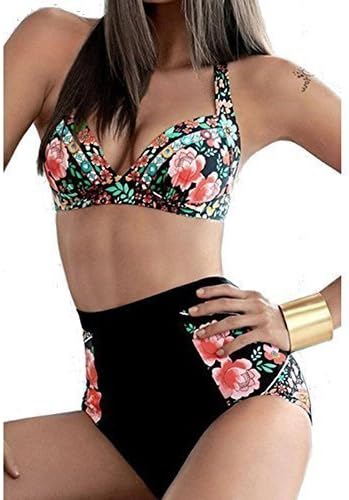 Zelura Sexy-temptation Women's Resort Halter One-piece Bikini Multicolor-black Medium
