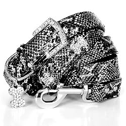 "The Wild Thing" 227 Swarovski crystals jewelled Python Skin PatternDog Collar and Leash Set -Black / Medium
