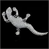 Cubic-zirconia Rhodium Finish Sterling Silver Gecko Pin